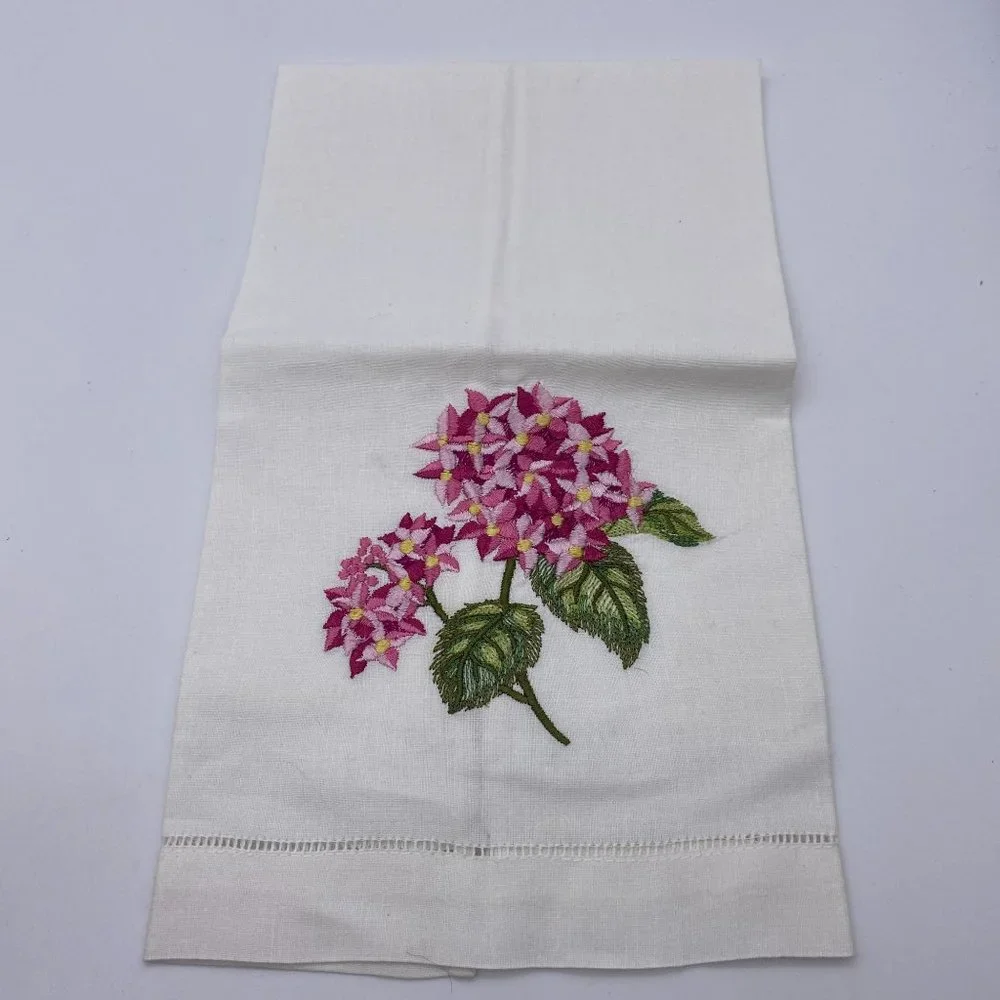 Kate McRostie cotton butterfly flroal embroidered tea towels white hydrangea new